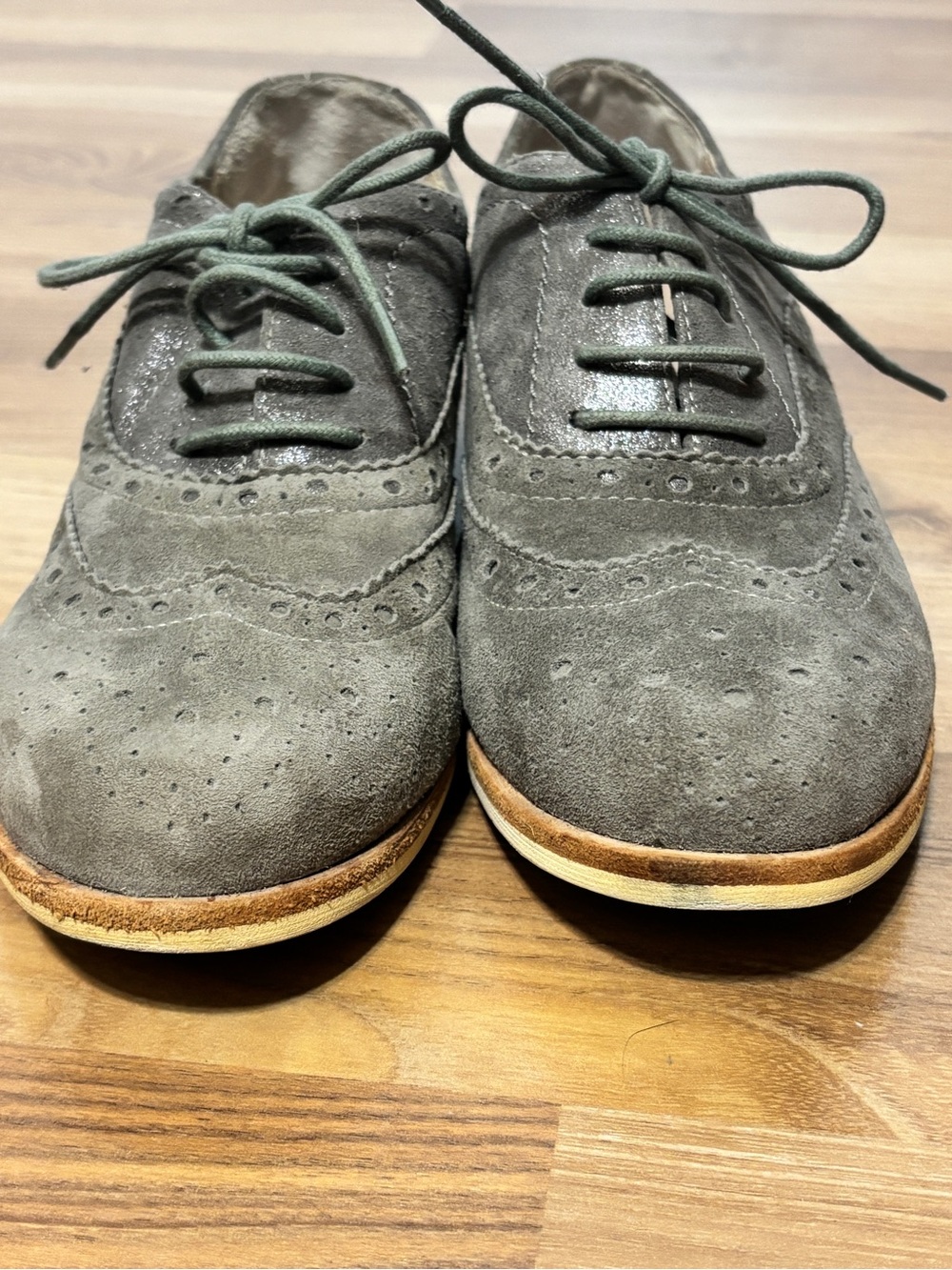 Jo Mercer Grey Suede Leather Wingtip Brogue Oxford Shoes Size 38 (US 7 / 7.5)